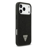 Apple iPhone 17 Pro Max Kılıf Guess Rhinestone Taşlı Üçgen Logolu Kapak Siyah