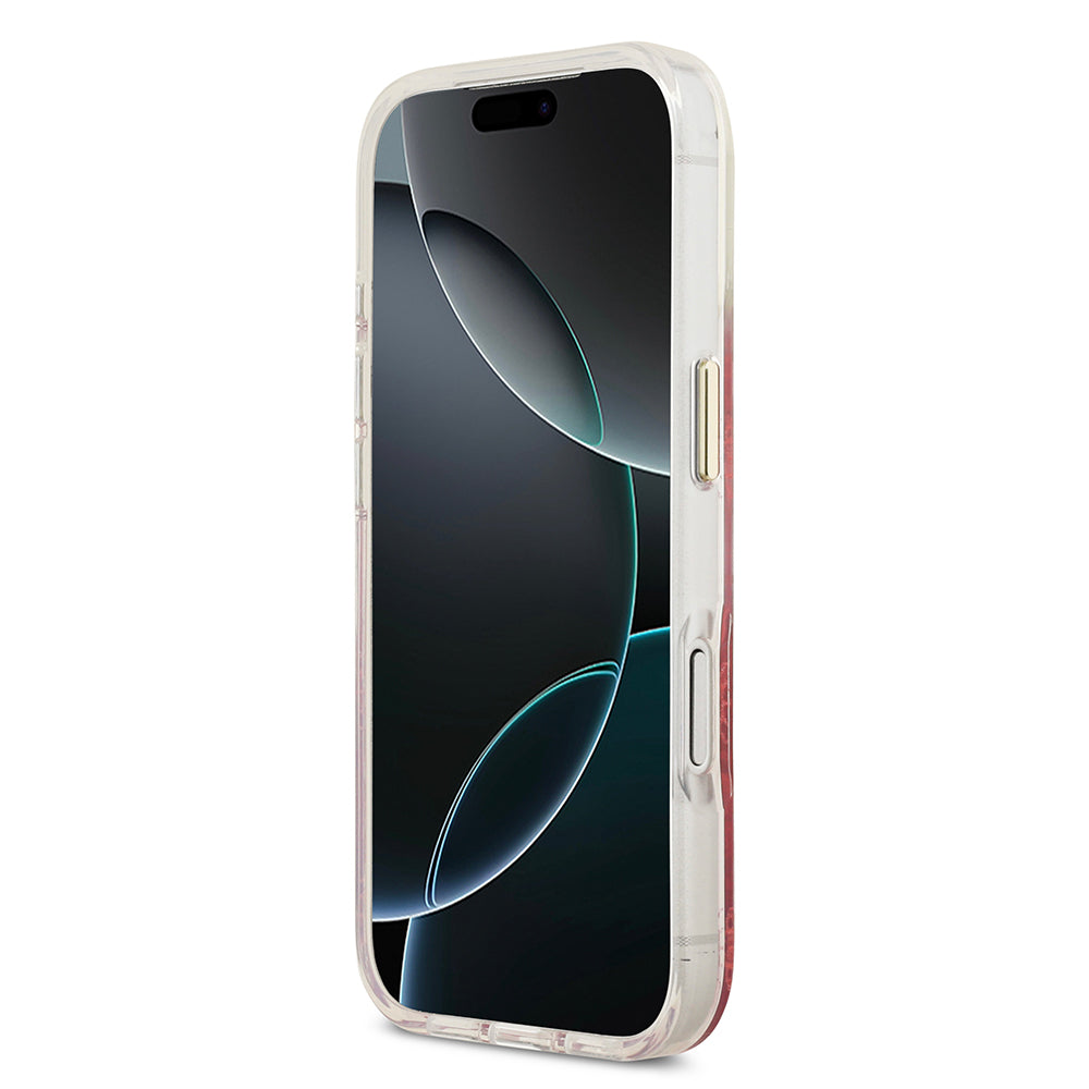 Apple iPhone 17 Pro Max Kılıf Guess Simli Peony Desenli M-safe Şarj Özellikli Sert Silikon Kapak Pembe