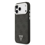 Apple iPhone 17 Pro Max Kılıf M-Safe Şarj Özellikli Guess Gümüş Metal Kamera Çerçeveli Taşlı Üçgen Logolu Kapak Siyah