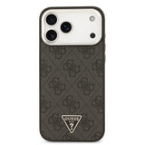 Apple iPhone 17 Pro Max Kılıf M-Safe Şarj Özellikli Guess Gümüş Metal Kamera Çerçeveli Taşlı Üçgen Logolu Kapak Siyah