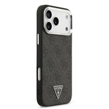 Apple iPhone 17 Pro Max Kılıf M-Safe Şarj Özellikli Guess Gümüş Metal Kamera Çerçeveli Taşlı Üçgen Logolu Kapak Siyah