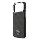 Apple iPhone 17 Pro Max Kılıf M-Safe Şarj Özellikli Guess Gümüş Metal Kamera Çerçeveli Taşlı Üçgen Logolu Kapak Siyah