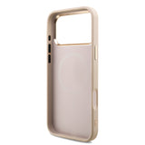 Apple iPhone 17 Pro Max Kılıf M-Safe Şarj Özellikli Guess Gold Metal Kamera Çerçeveli Taşlı Üçgen Logolu Kapak Pembe