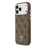 Apple iPhone 17 Pro Max Kılıf M-Safe Şarj Özellikli Guess Gümüş Metal Kamera Çerçeveli Üçgen Logolu Kapak Kahverengi