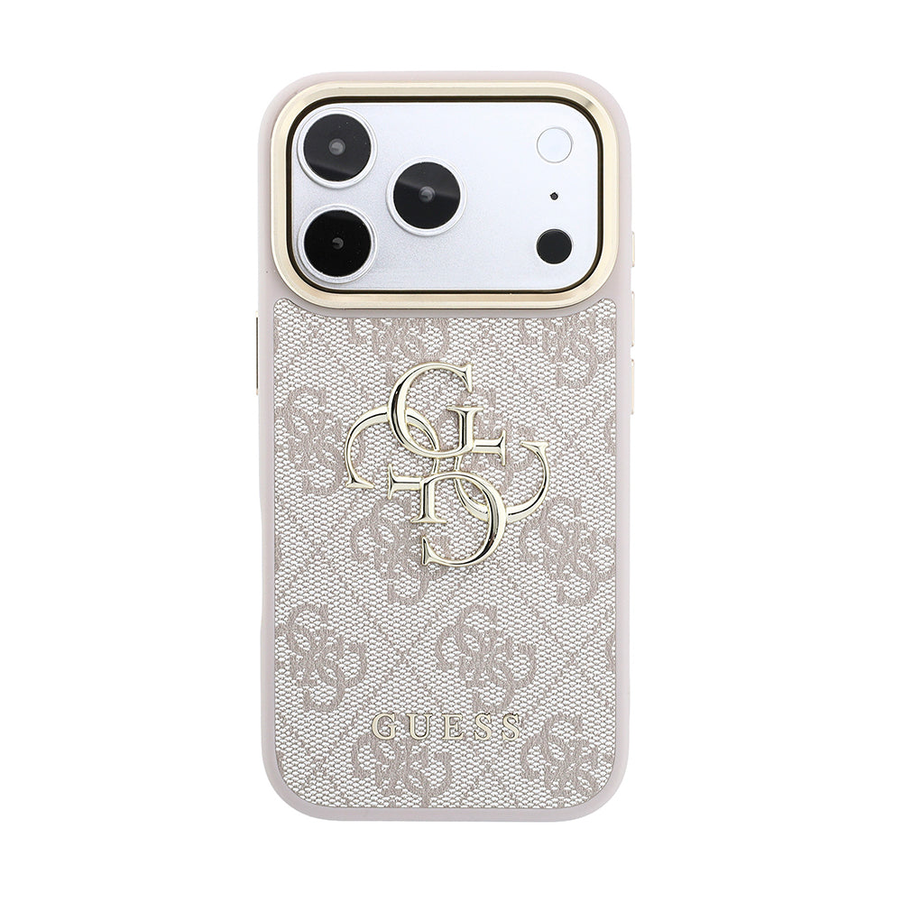 Apple iPhone 18 Pro Kılıf Guess 4G Büyük Metal Logolu ve Kalın Askılı 2in1 Set Pembe