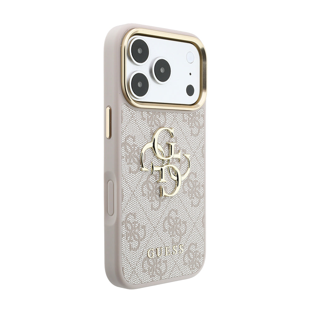 Apple iPhone 18 Pro Kılıf Guess 4G Büyük Metal Logolu ve Kalın Askılı 2in1 Set Pembe