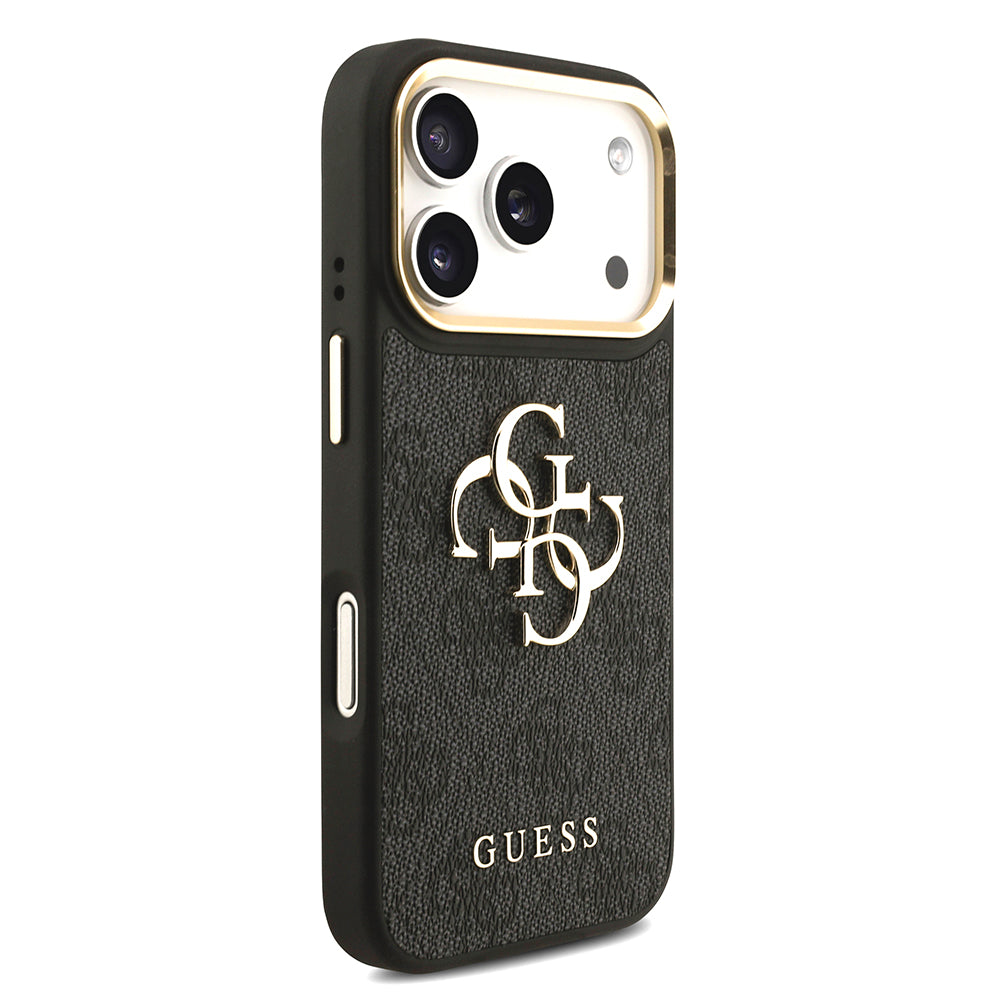 Apple iPhone 18 Pro Kılıf Guess 4G Büyük Metal Logolu ve Kalın Askılı 2in1 Set Siyah