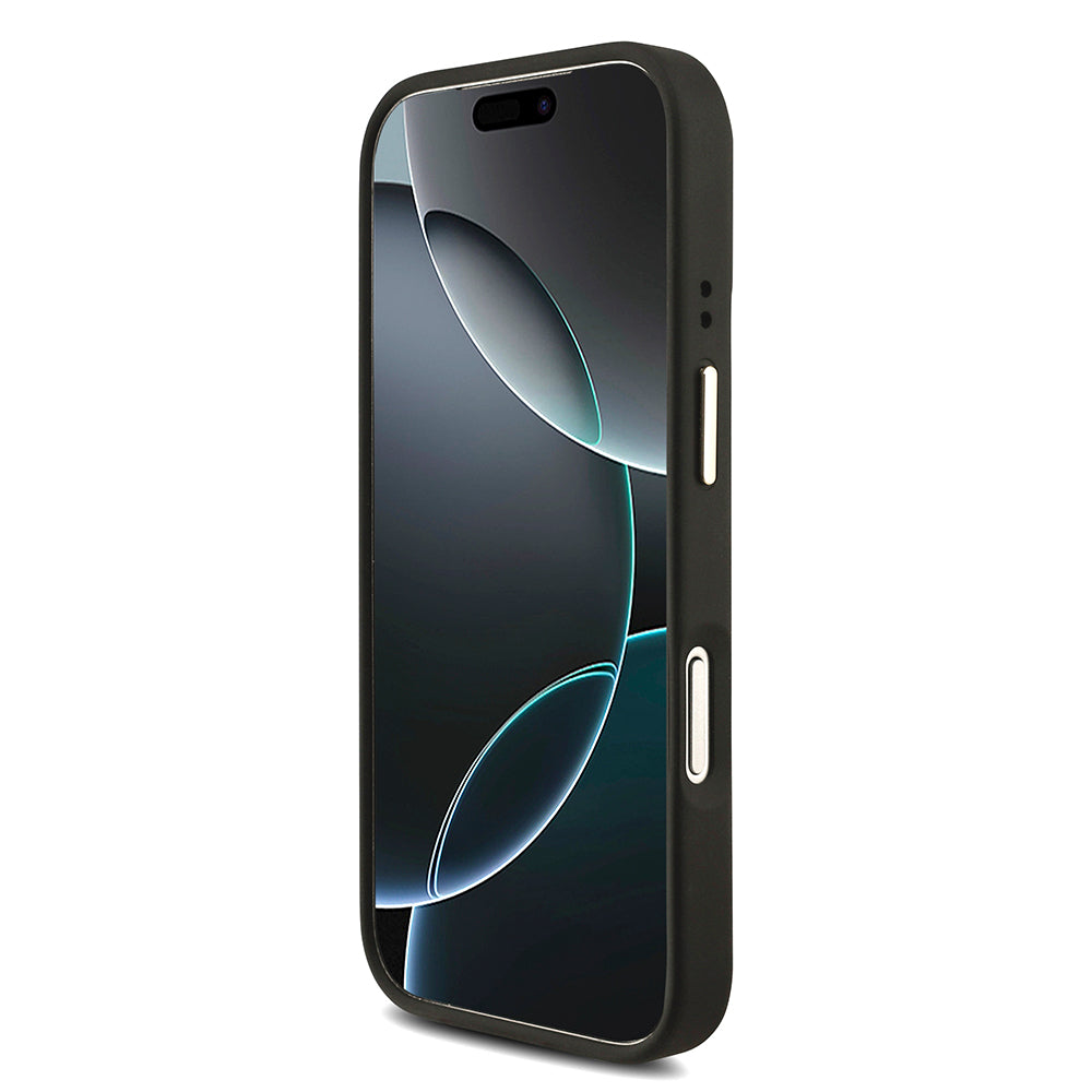 Apple iPhone 18 Pro Kılıf Guess 4G Büyük Metal Logolu ve Kalın Askılı 2in1 Set Siyah