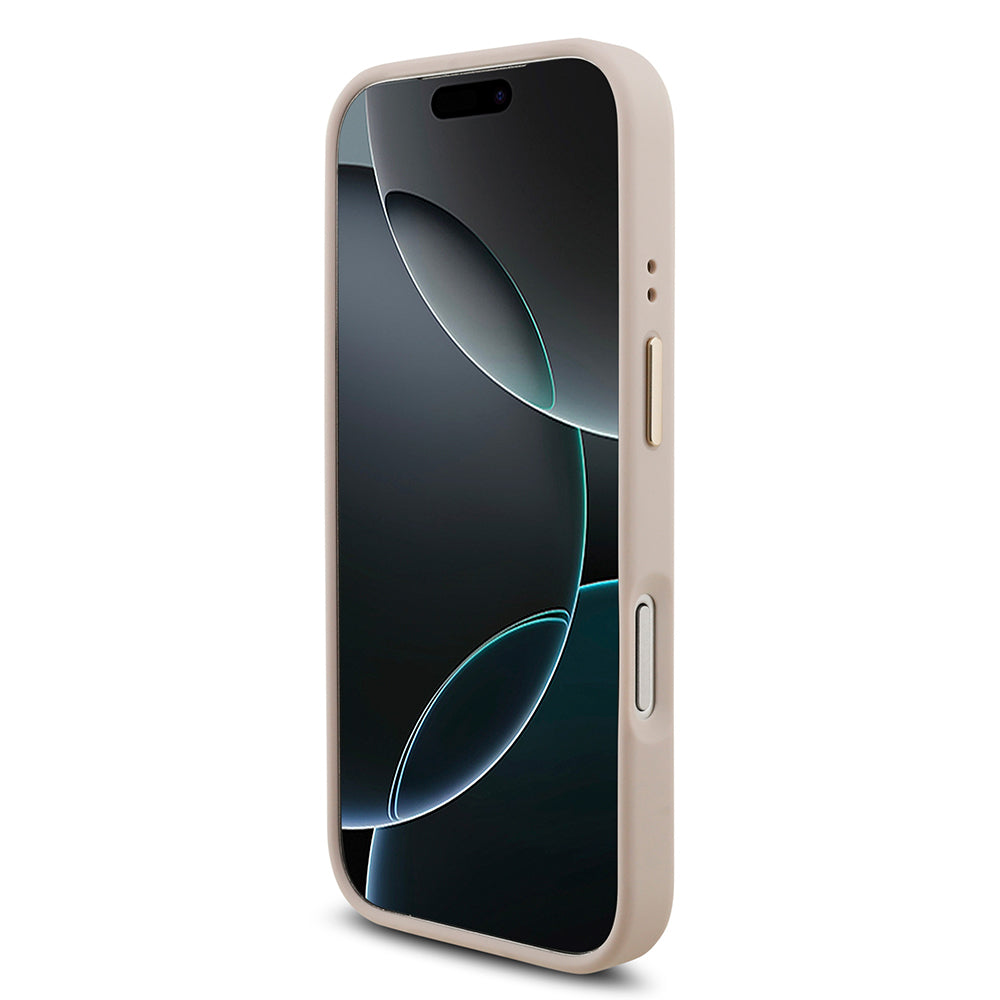 Apple iPhone 18 Pro Kılıf Guess Gold Metal Kamera Çerçeveli 4G Desenli Metal Büyük 4G ve Yazı Logolu Kapak Pembe