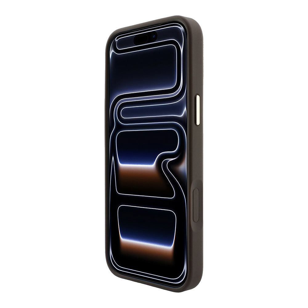 Apple iPhone 18 Pro Kılıf Guess M-safe Şarj Özellikli 4G Desenli Şeritli Yazı Logolu Kapak Kahverengi
