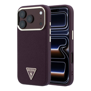 Apple iPhone 18 Pro Kılıf Guess M-safe Şarj Özellikli Grained Triangle Kapak Bordo