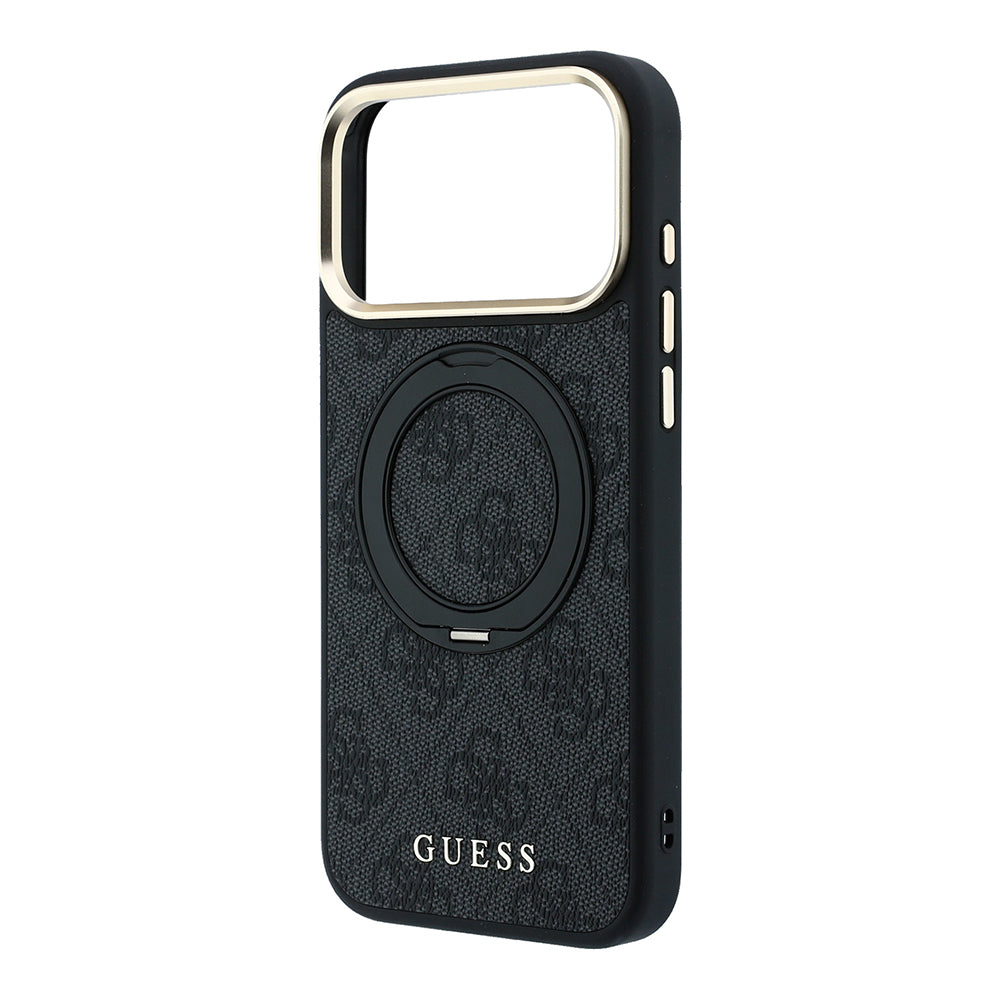 Apple iPhone 18 Pro Kılıf Guess M-safe Uyumlu 360 Dönebilen Standlı 4G Desenli Klasik Yazı Logolu Kapak Siyah