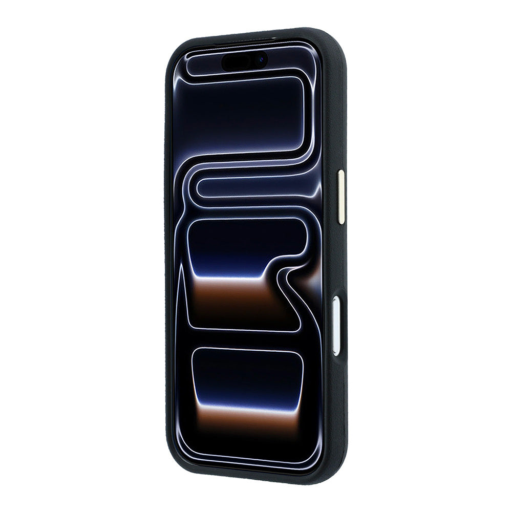 Apple iPhone 18 Pro Kılıf Guess M-safe Uyumlu Metal Üçgen Logolu Karbon Fiber Kevlar Kapak Siyah