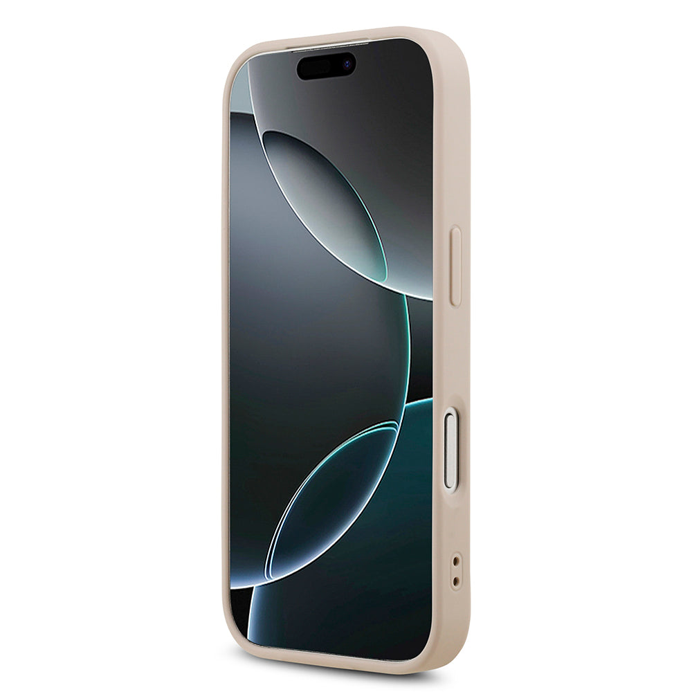 Apple iPhone 18 Pro Kılıf Guess Taşlı Üçgen Logolu 4G Desenli Strass Kapak Pembe