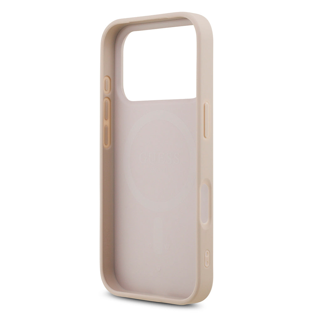 Apple iPhone 18 Pro Kılıf Guess Taşlı Üçgen Logolu 4G Desenli Strass Kapak Pembe