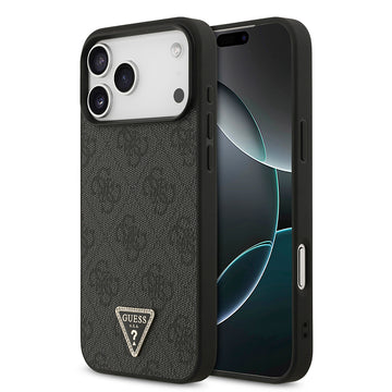 Apple iPhone 18 Pro Kılıf Guess Taşlı Üçgen Logolu 4G Desenli Strass Kapak Siyah