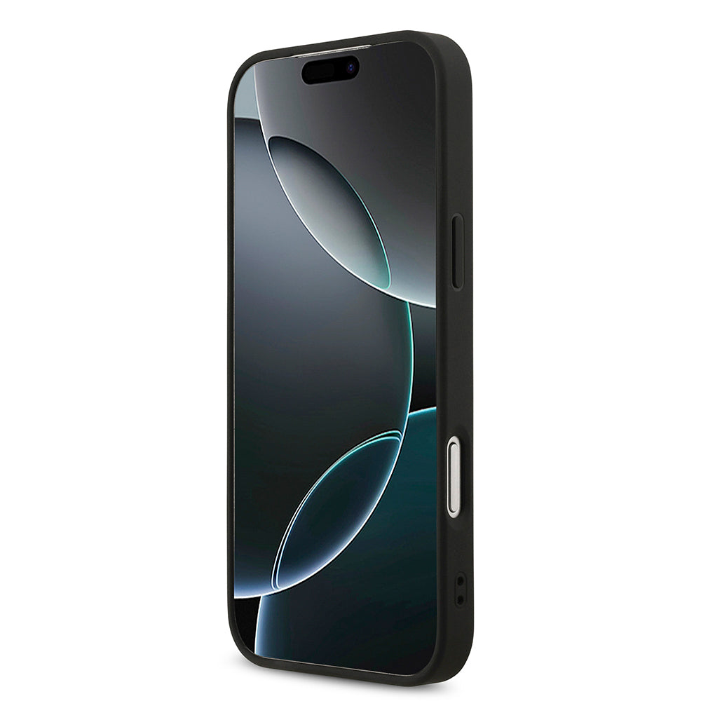 Apple iPhone 18 Pro Kılıf Guess Taşlı Üçgen Logolu 4G Desenli Strass Kapak Siyah