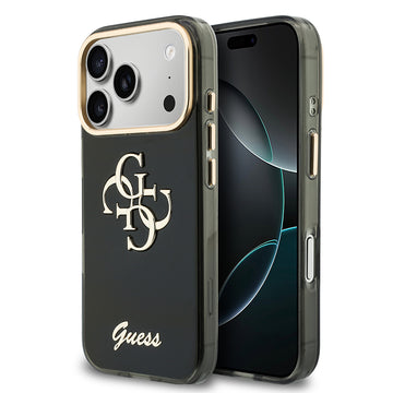 Apple iPhone 18 Pro Kılıf Guess Yazı ve 4G Büyük Metal Logolu Tpu Kapak Siyah