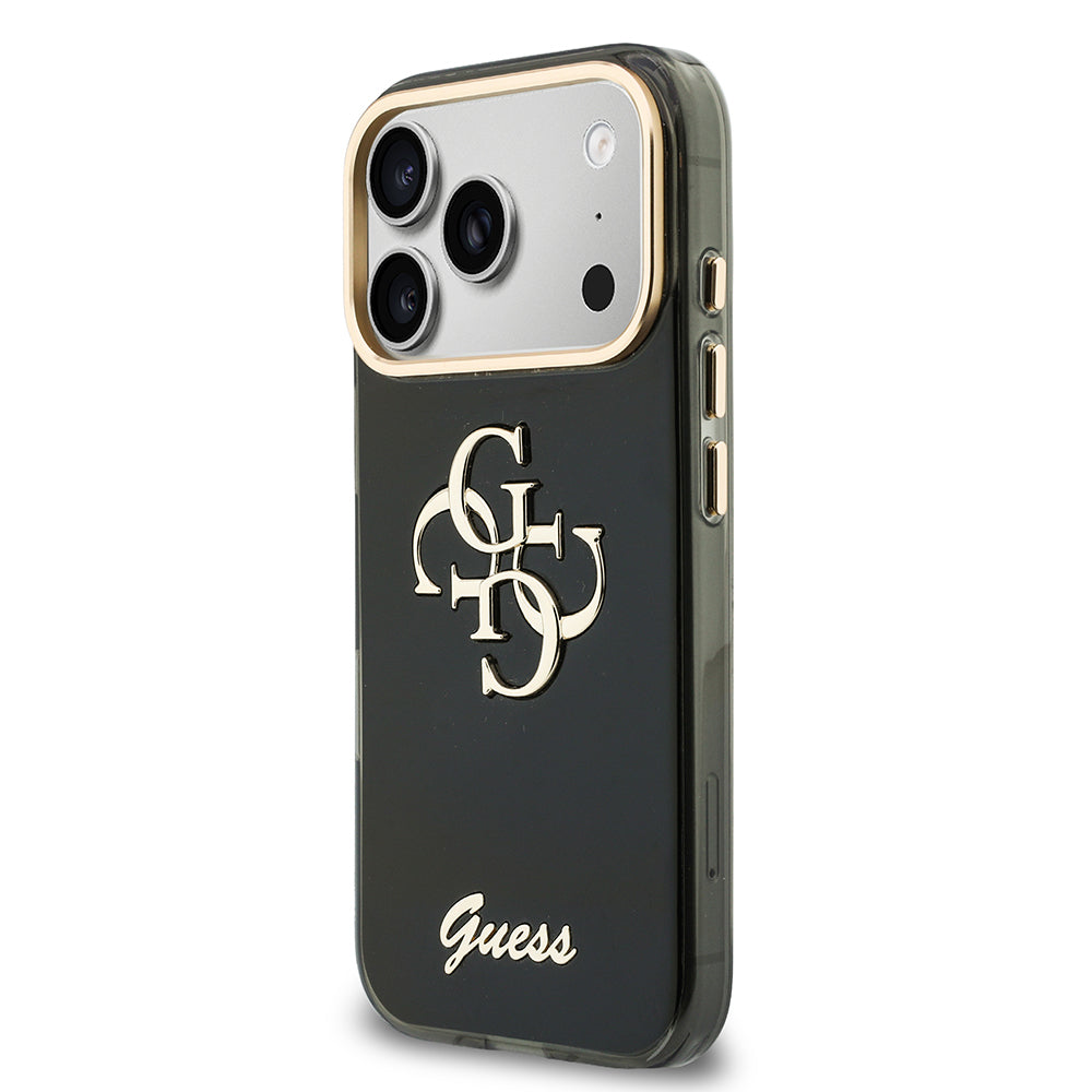 Apple iPhone 18 Pro Kılıf Guess Yazı ve 4G Büyük Metal Logolu Tpu Kapak Siyah