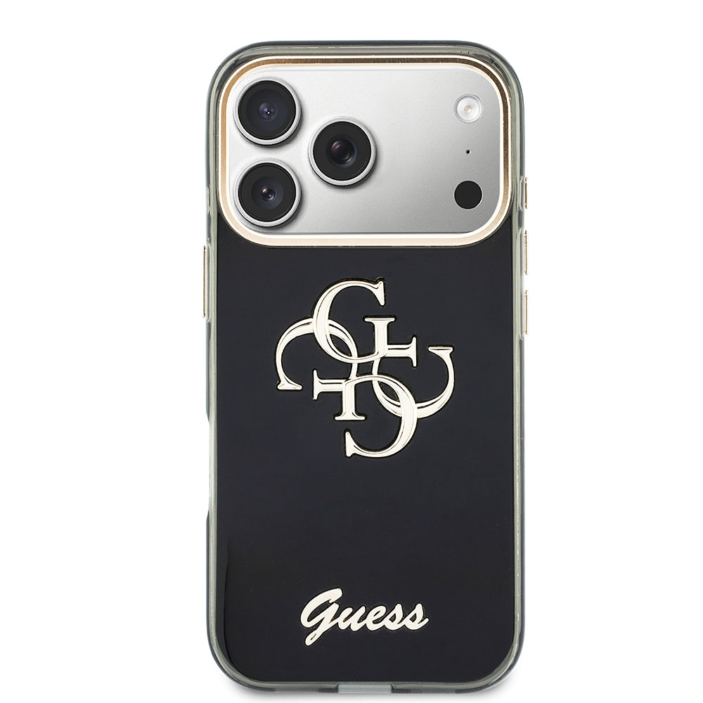 Apple iPhone 18 Pro Kılıf Guess Yazı ve 4G Büyük Metal Logolu Tpu Kapak Siyah