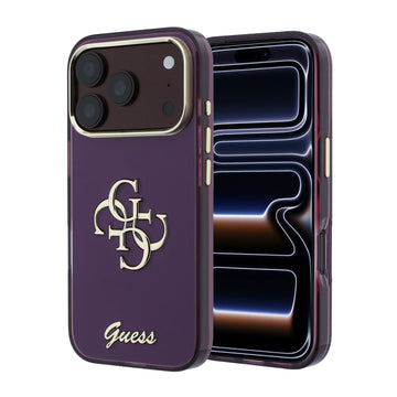 Apple iPhone 18 Pro Kılıf Guess Yazı ve 4G Büyük Metal Logolu Tpu Kapak Bordo
