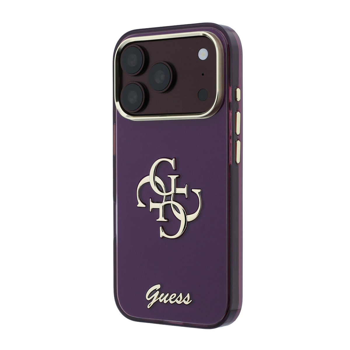 Apple iPhone 18 Pro Kılıf Guess Yazı ve 4G Büyük Metal Logolu Tpu Kapak Bordo