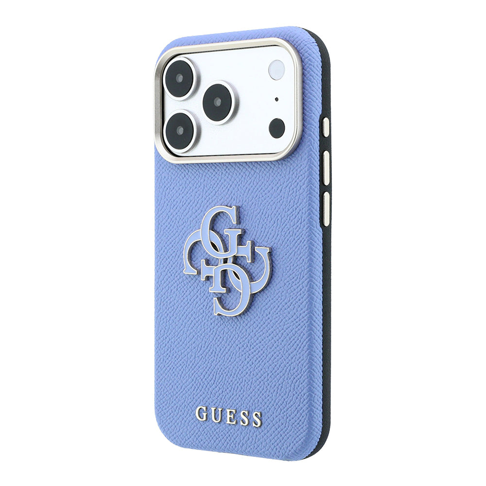 Apple iPhone 18 Pro Kılıf Guess Yazı ve 4G Resin Büyük Logolu PU Kapak Mavi