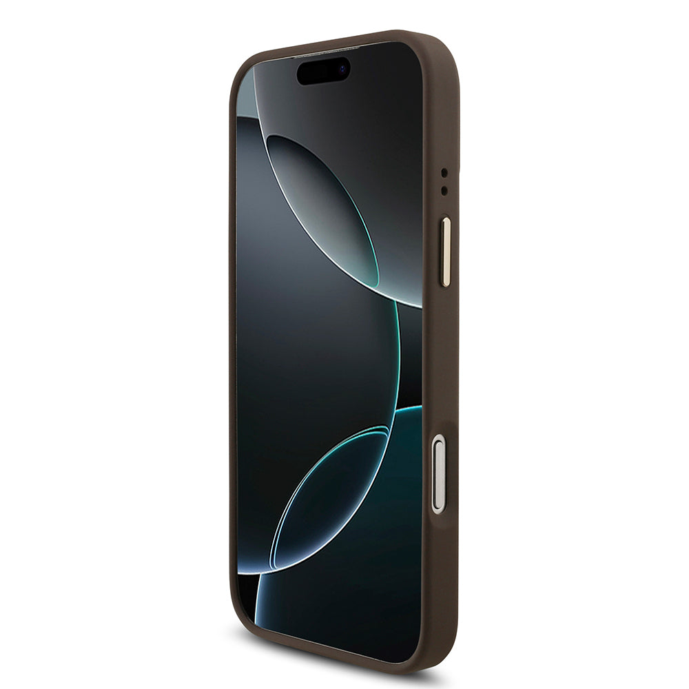 Apple iPhone 18 Pro Max Kılıf Guess 4G Büyük Metal Logolu Kalın Askılı Kapak Kahverengi