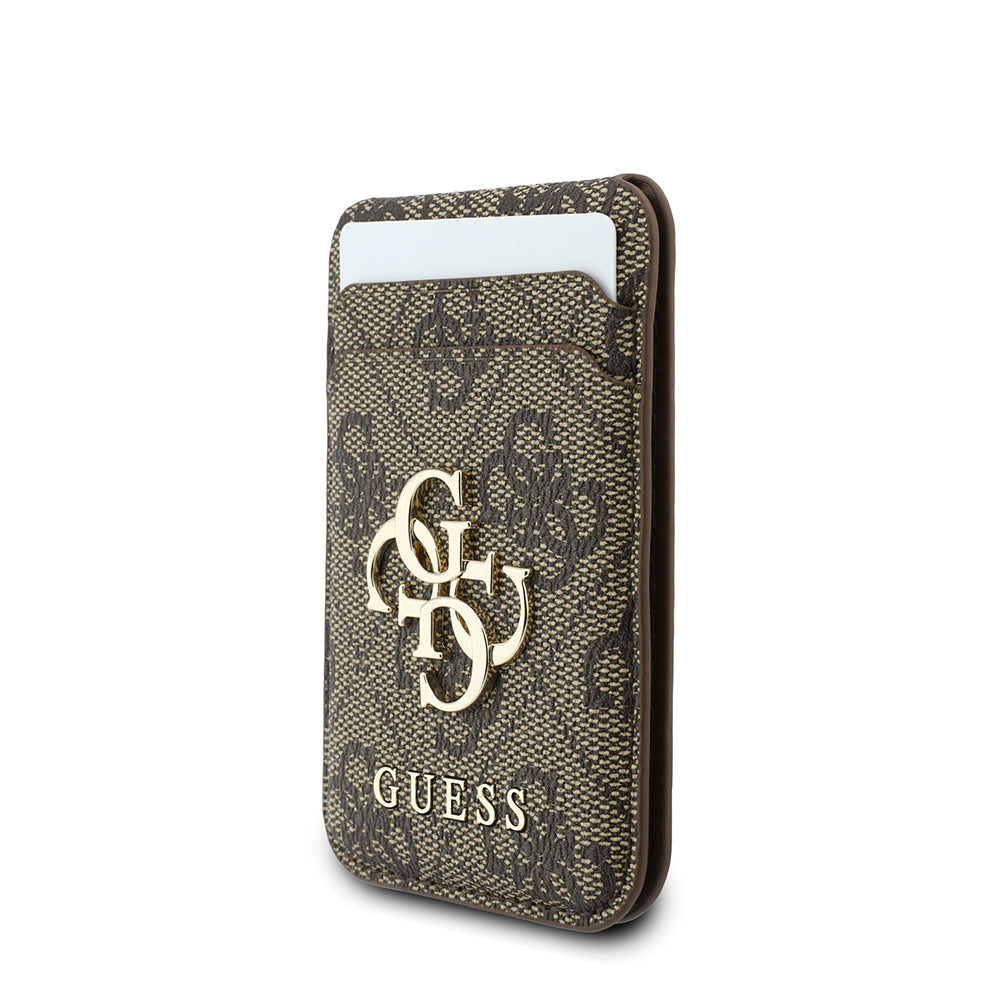 Apple iPhone 18 Pro Max Kılıf Guess 4G ve Yazı Logolu Kartlıklı Kapak 2in1 Set Kahverengi