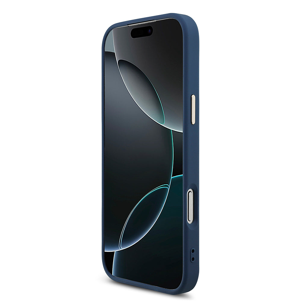 Apple iPhone 18 Pro Kılıf Guess Gold Metal Kamera Çerçeveli 4G Desenli Metal Büyük 4G ve Yazı Logolu Kapak Mavi