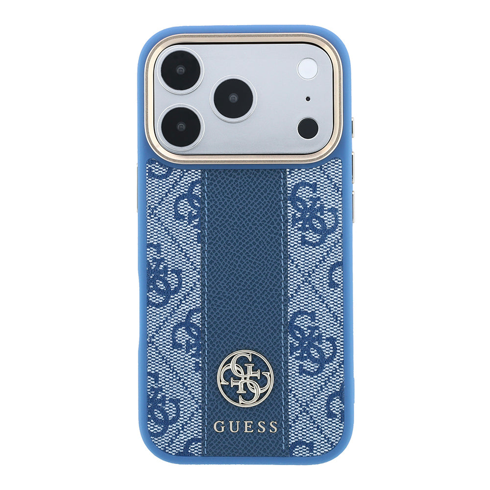 Apple iPhone 18 Pro Kılıf Guess M-safe Şarj Özellikli 4G Desenli Şeritli Yazı Logolu Kapak Mavi