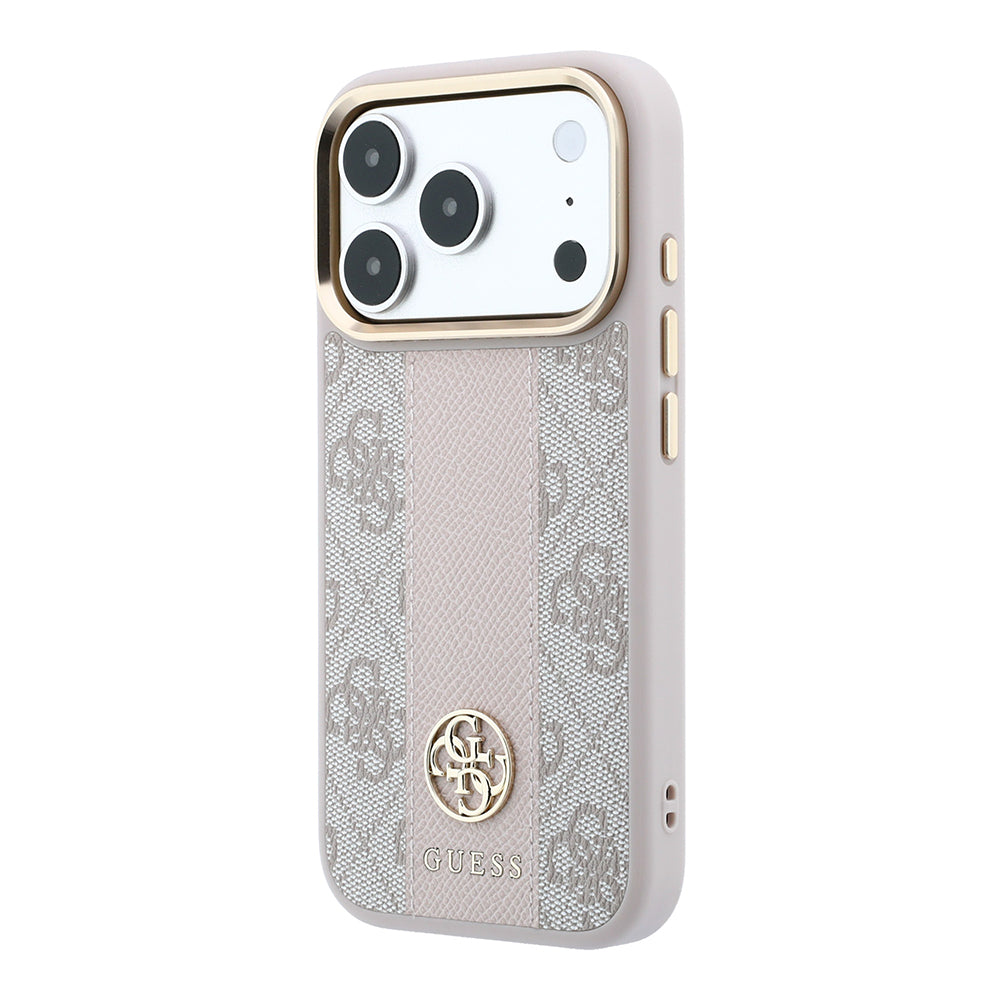 Apple iPhone 18 Pro Max Kılıf Guess M-safe Şarj Özellikli 4G Desenli Şeritli Yazı Logolu Kapak Pembe