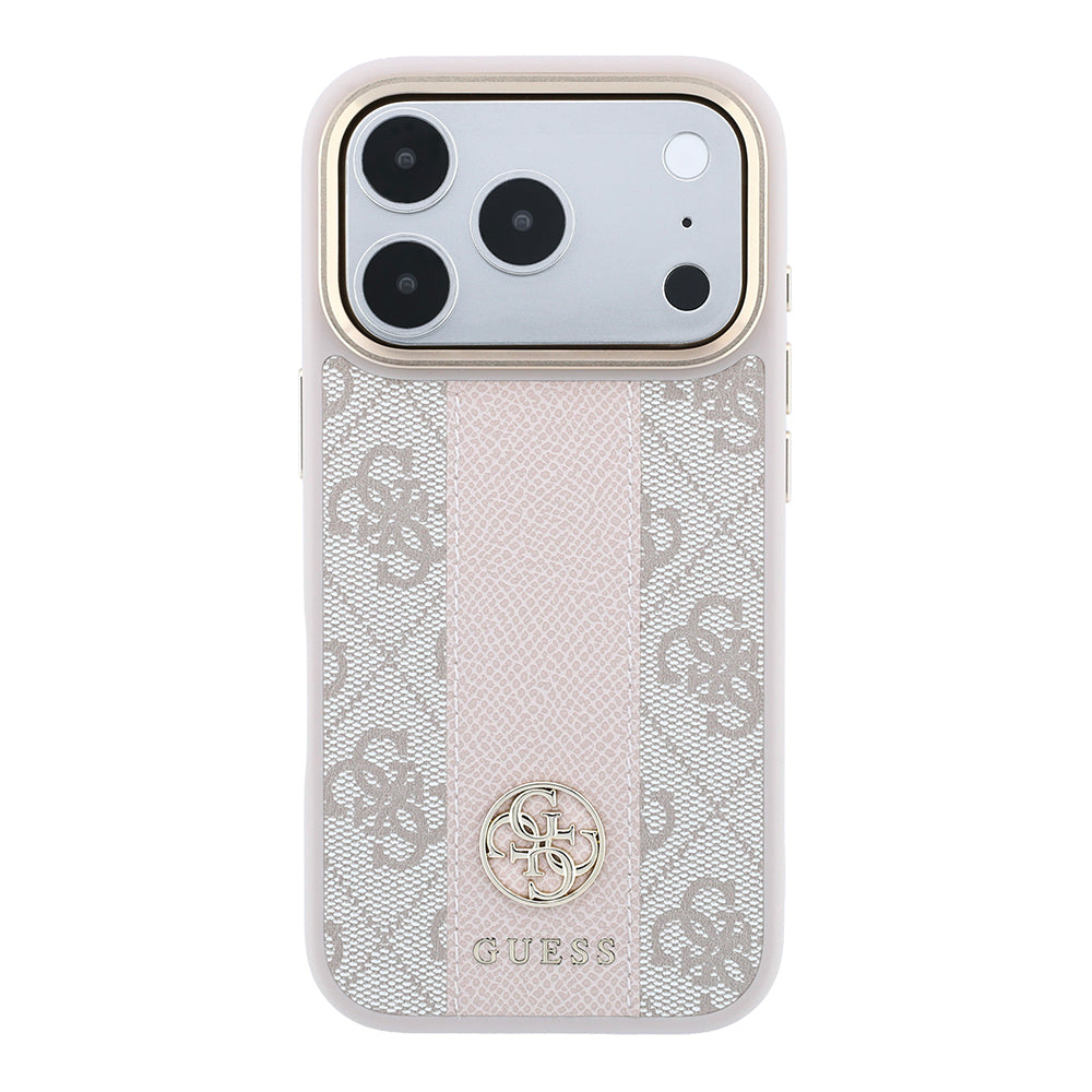 Apple iPhone 18 Pro Max Kılıf Guess M-safe Şarj Özellikli 4G Desenli Şeritli Yazı Logolu Kapak Pembe