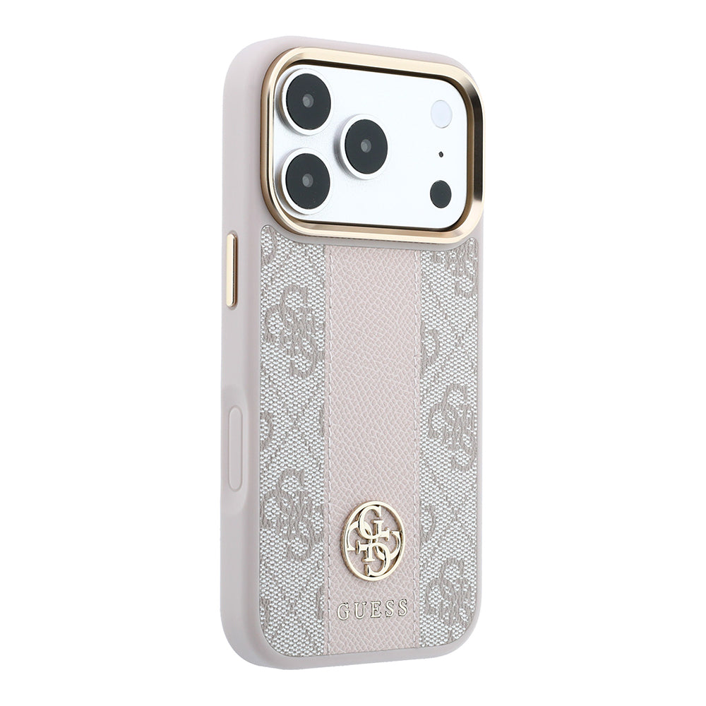Apple iPhone 18 Pro Max Kılıf Guess M-safe Şarj Özellikli 4G Desenli Şeritli Yazı Logolu Kapak Pembe