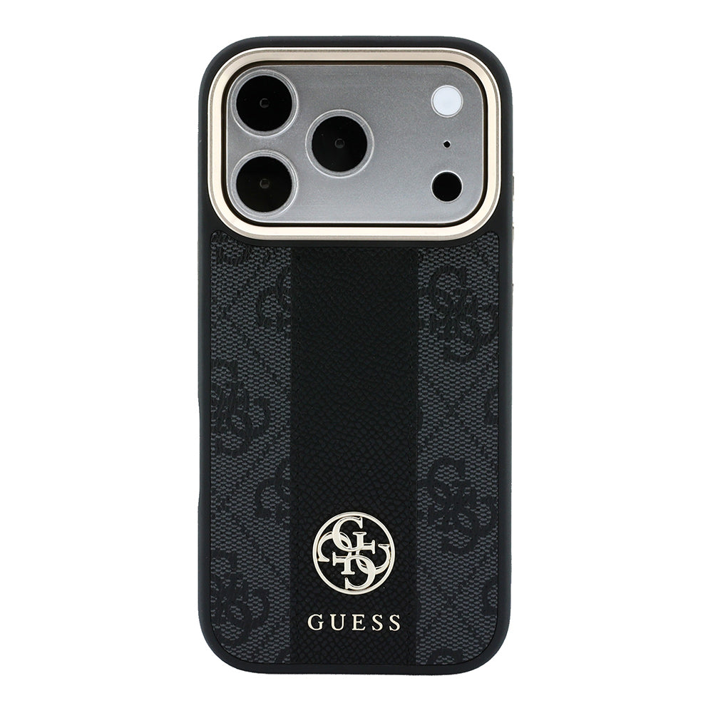 Apple iPhone 18 Pro Max Kılıf Guess M-safe Şarj Özellikli 4G Desenli Şeritli Yazı Logolu Kapak Siyah