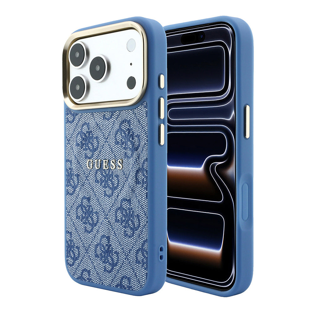 Apple iPhone 18 Pro Kılıf Guess M-safe Şarj Özellikli C-Magnet 4G Desenli Yazı Logolu Kapak Mavi