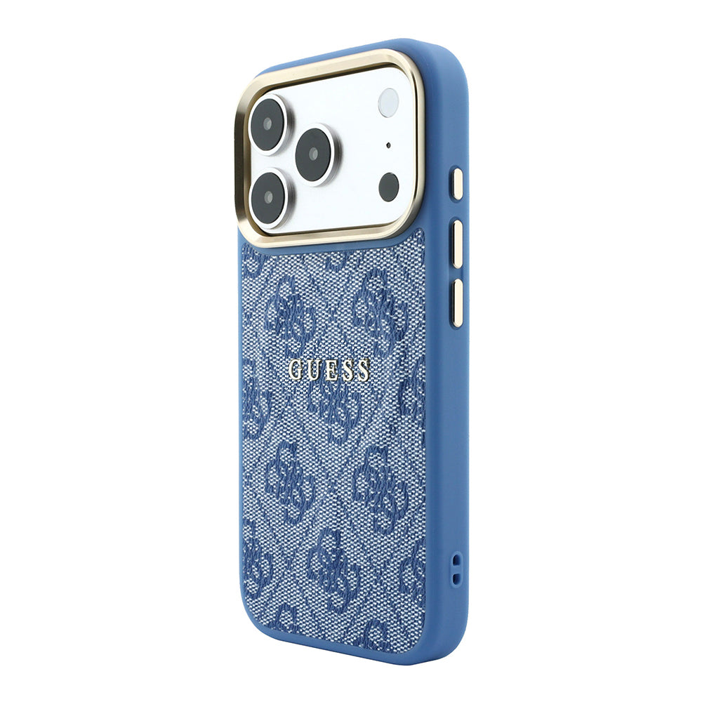 Apple iPhone 18 Pro Kılıf Guess M-safe Şarj Özellikli C-Magnet 4G Desenli Yazı Logolu Kapak Mavi