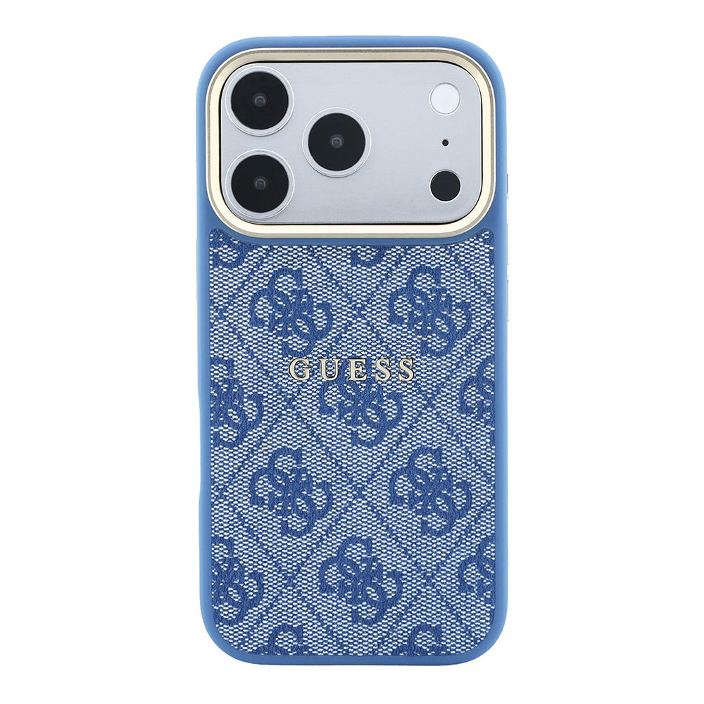 Apple iPhone 18 Pro Kılıf Guess M-safe Şarj Özellikli C-Magnet 4G Desenli Yazı Logolu Kapak Mavi