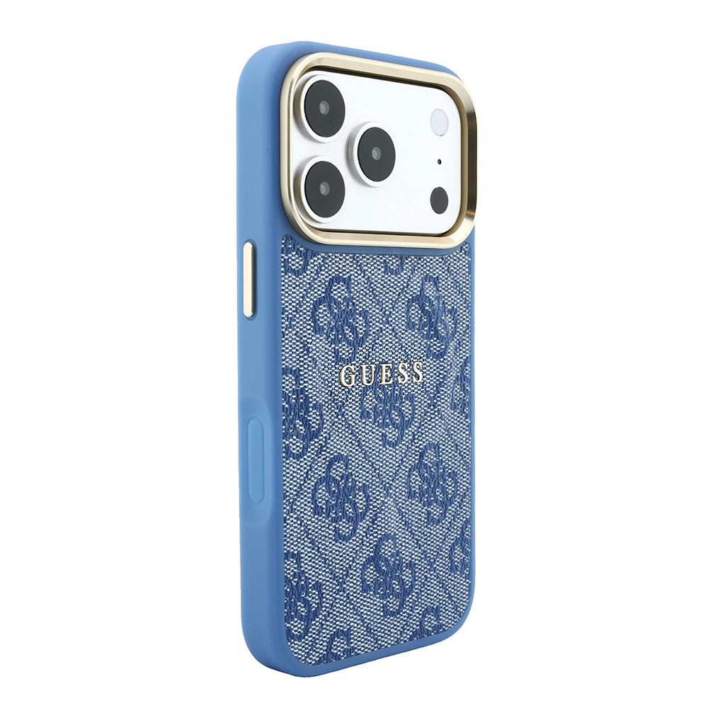 Apple iPhone 18 Pro Kılıf Guess M-safe Şarj Özellikli C-Magnet 4G Desenli Yazı Logolu Kapak Mavi