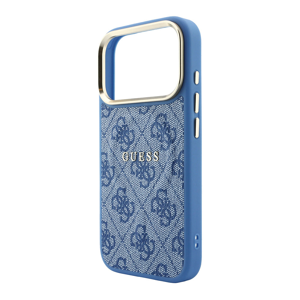 Apple iPhone 18 Pro Kılıf Guess M-safe Şarj Özellikli C-Magnet 4G Desenli Yazı Logolu Kapak Mavi