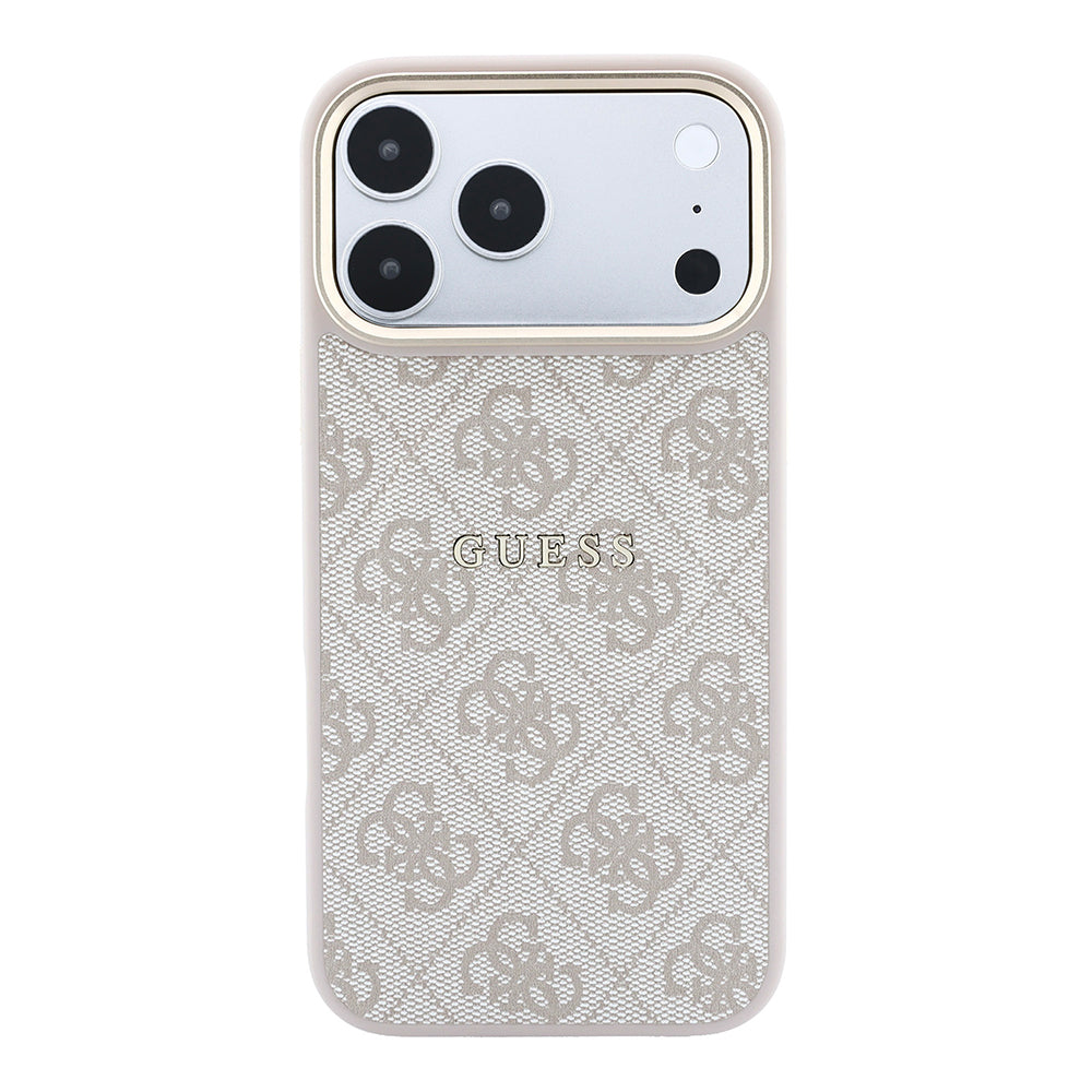 Apple iPhone 18 Pro Max Kılıf Guess M-safe Şarj Özellikli C-Magnet 4G Desenli Yazı Logolu Kapak Pembe