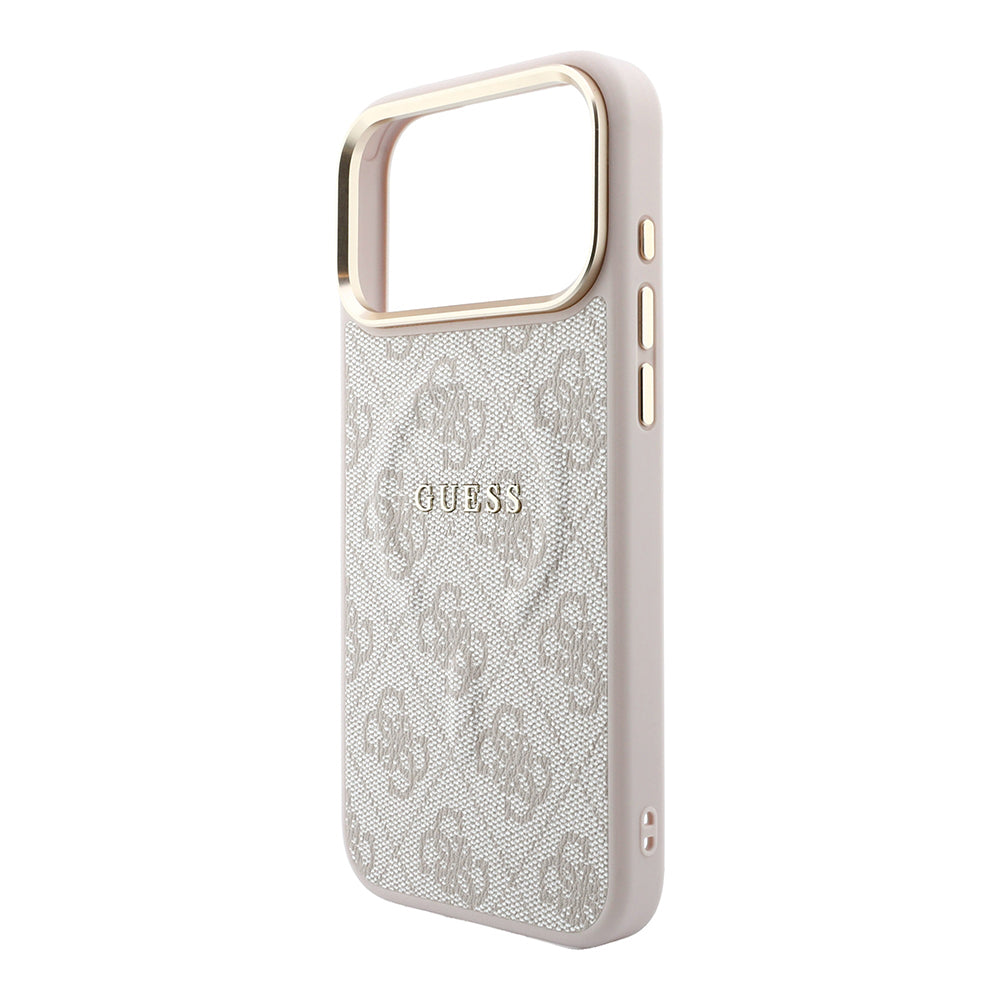 Apple iPhone 18 Pro Max Kılıf Guess M-safe Şarj Özellikli C-Magnet 4G Desenli Yazı Logolu Kapak Pembe