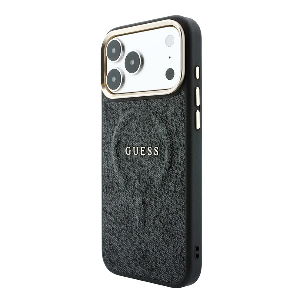 Apple iPhone 18 Pro Kılıf Guess M-safe Şarj Özellikli C-Magnet 4G Desenli Yazı Logolu Kapak Siyah