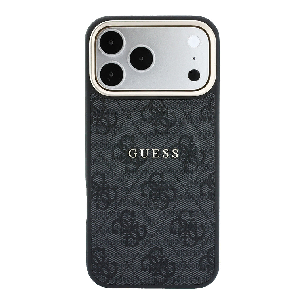 Apple iPhone 18 Pro Kılıf Guess M-safe Şarj Özellikli C-Magnet 4G Desenli Yazı Logolu Kapak Siyah