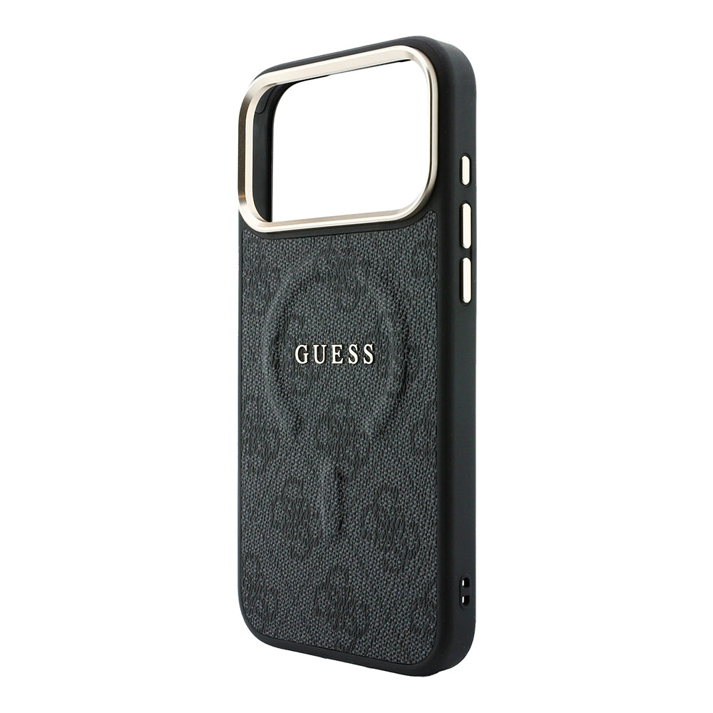 Apple iPhone 18 Pro Kılıf Guess M-safe Şarj Özellikli C-Magnet 4G Desenli Yazı Logolu Kapak Siyah
