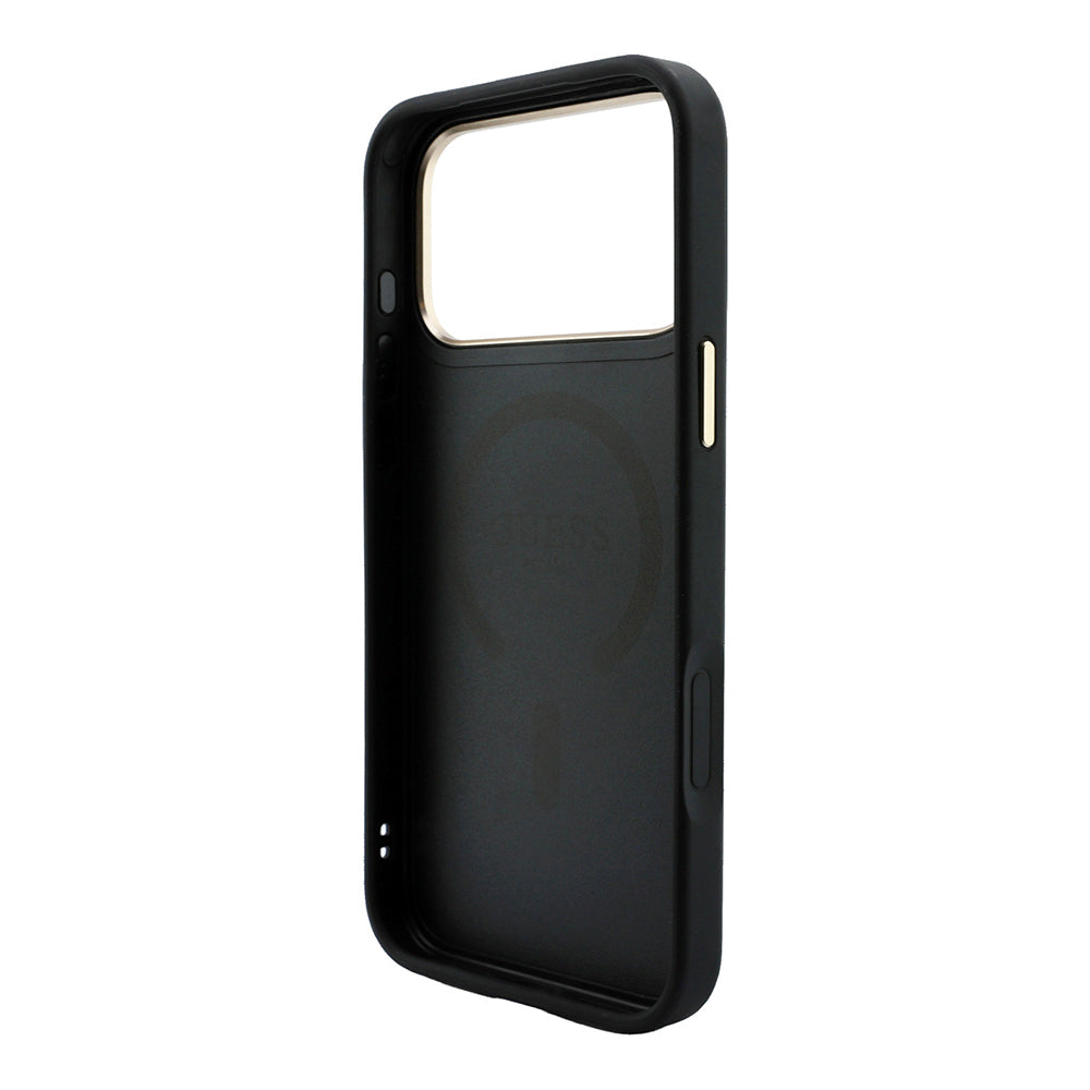 Apple iPhone 18 Pro Kılıf Guess M-safe Şarj Özellikli C-Magnet 4G Desenli Yazı Logolu Kapak Siyah
