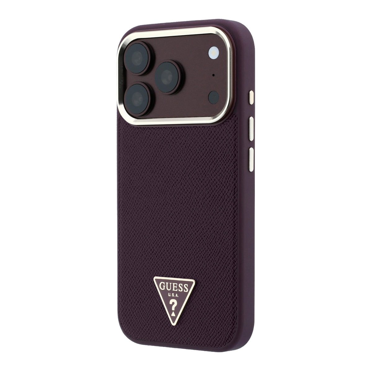 Apple iPhone 18 Pro Max Kılıf Guess M-safe Şarj Özellikli Grained Triangle Kapak Bordo