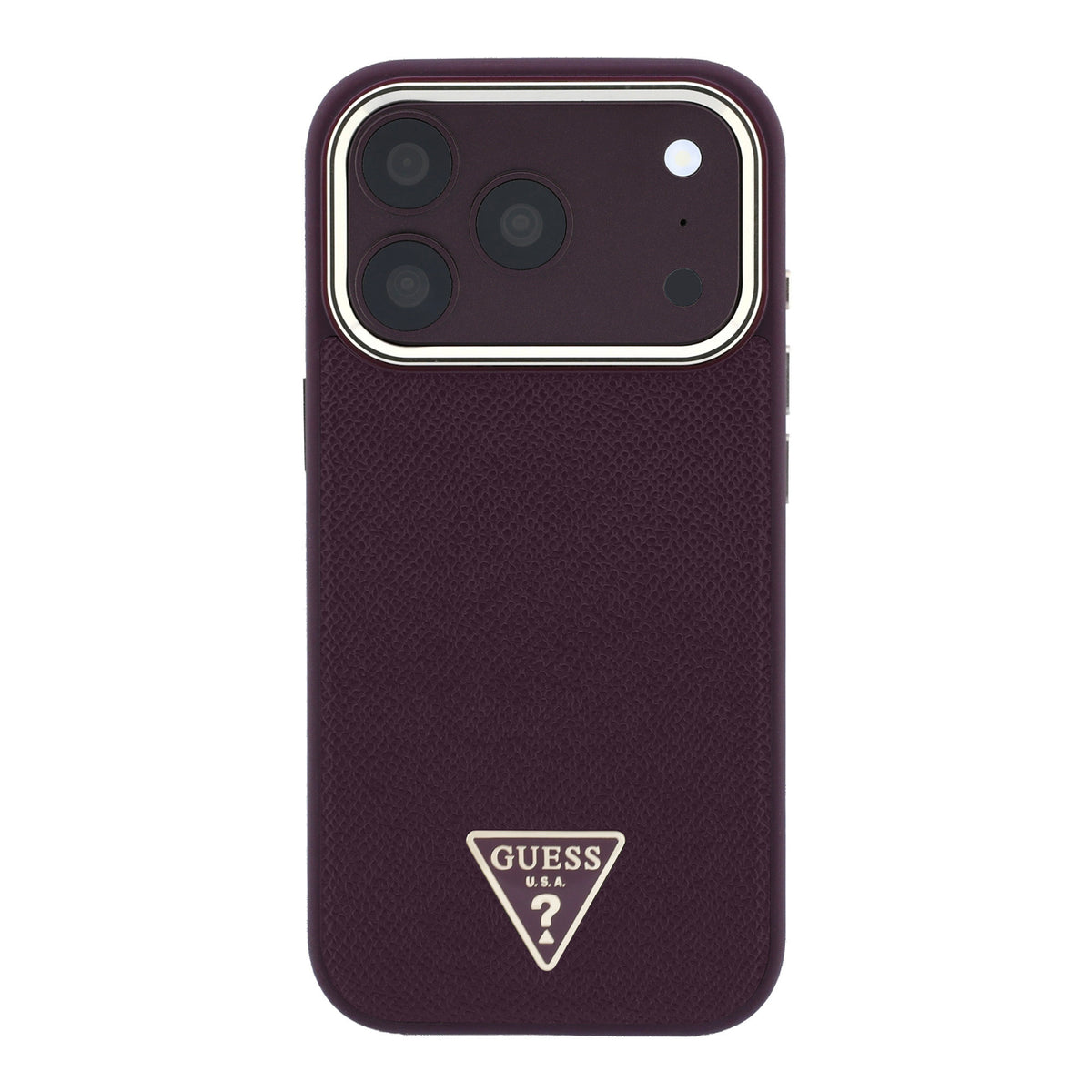 Apple iPhone 18 Pro Max Kılıf Guess M-safe Şarj Özellikli Grained Triangle Kapak Bordo