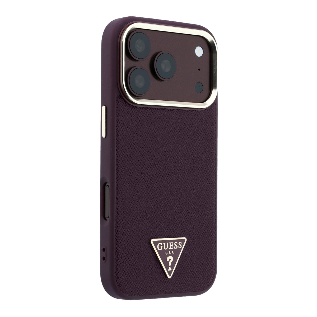 Apple iPhone 18 Pro Max Kılıf Guess M-safe Şarj Özellikli Grained Triangle Kapak Bordo