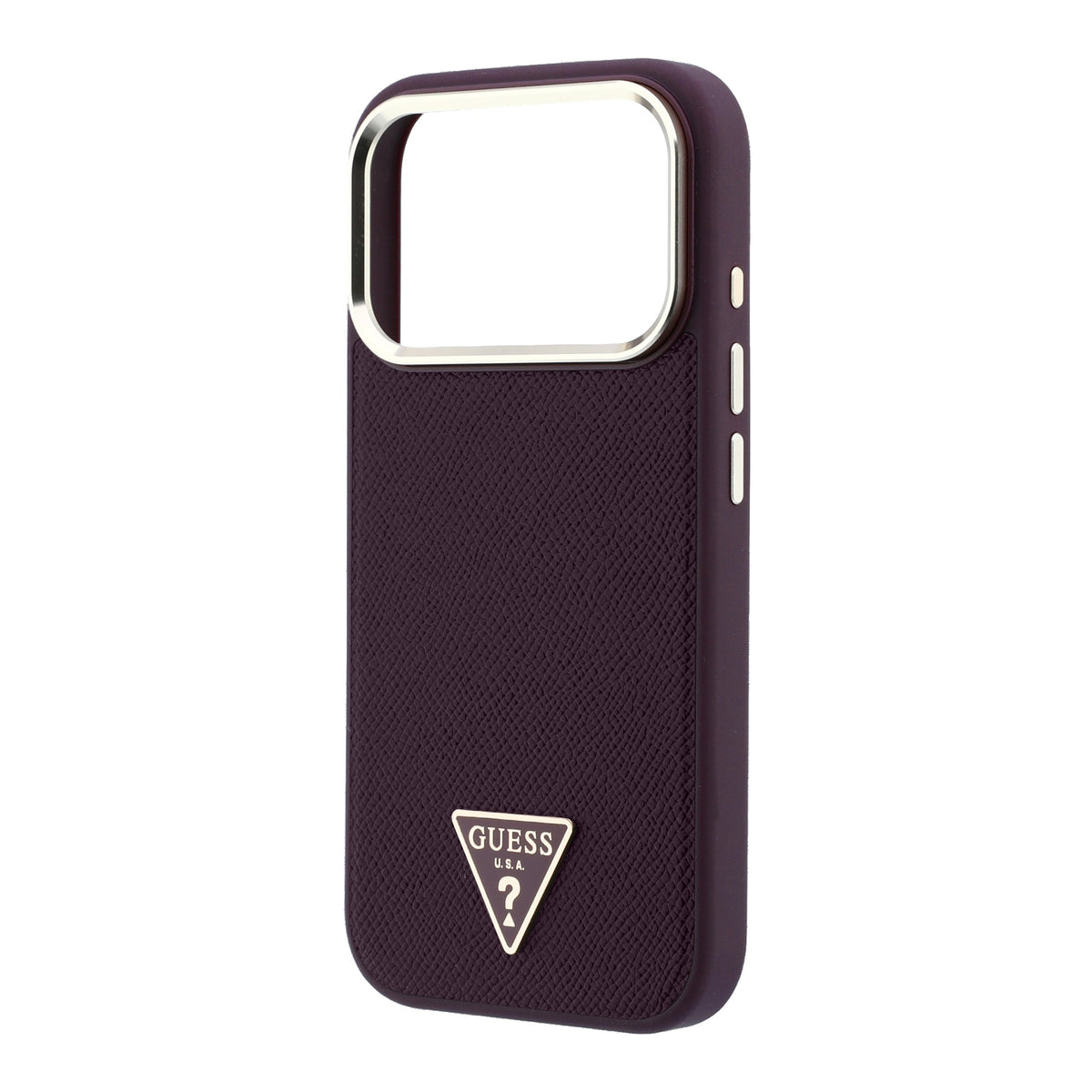 Apple iPhone 18 Pro Max Kılıf Guess M-safe Şarj Özellikli Grained Triangle Kapak Bordo